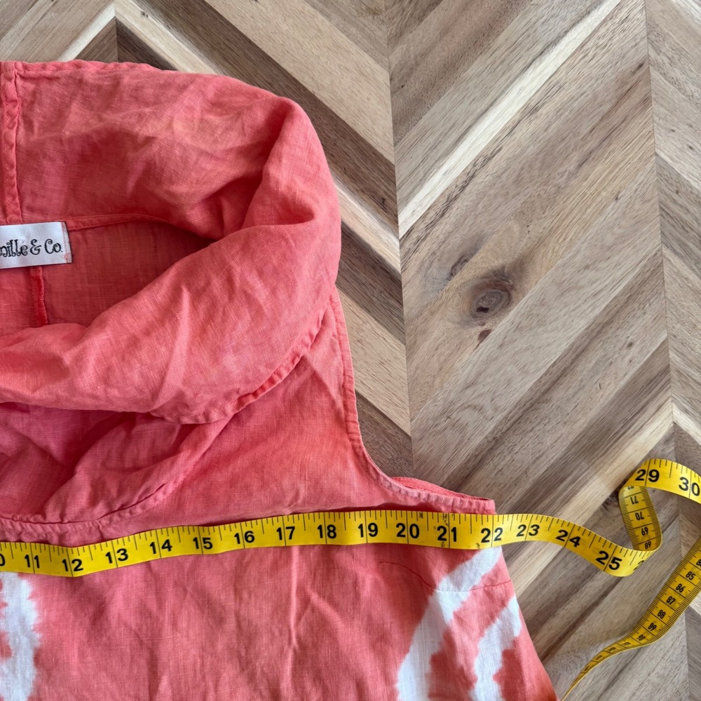 Camille & Co Artsy Lagenlook Coral Linen Tie Dye Cowl Neck Tunic Dress Pockets - Picture 4 of 5